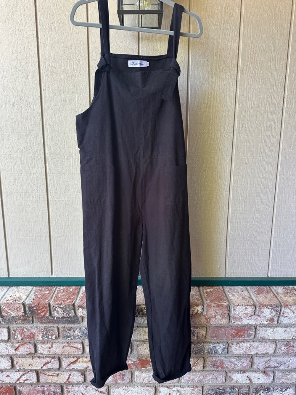 Black Linen-Blend Overalls Jumpsuit by